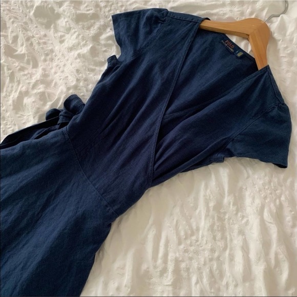 New Ralph Lauren Maxi Linen Navy Long Dress - Picture 3 of 16